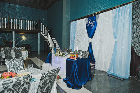 婚礼厅装饰布料节日厅装饰蓝色和白布料75图片