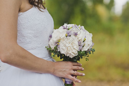 新娘拿着一束白色花放在新娘5496的手中图片