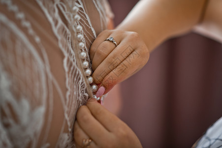 婚纱上的珍珠扣子伴娘正在253号婚纱图片