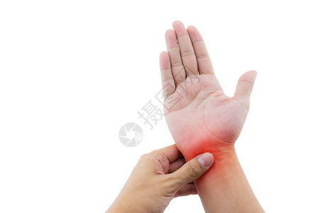 手腕疼痛的雄近视白色背景的孤立图片