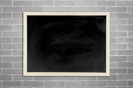 黑板木旧砖白墙背景上的木板用于教育概念图片