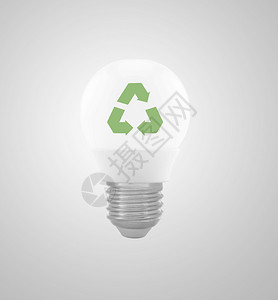 白色背景上隔离的循环符号回收灯泡节省能源和环境有利于变暖概念图片
