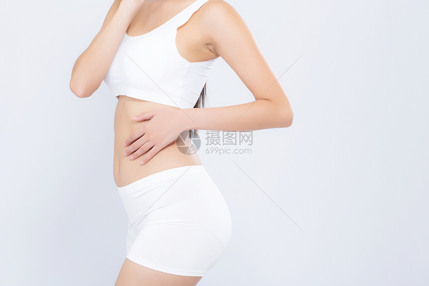 女美体饮食与白色背景隔绝模范女孩体重瘦配有纤维素或卡路里健康与概念图片