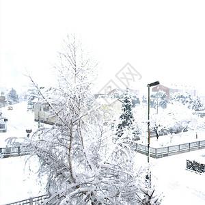 城市冬季雪景水彩画雪景水彩画图片