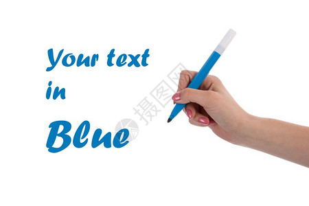 手写与蓝铅笔孤立在白色背景上图片