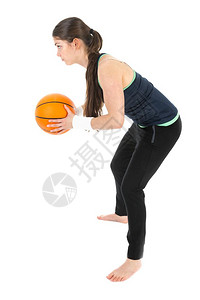 美女打篮球白孤立背景图片