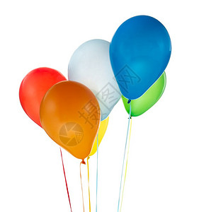 三个红色黄的蓝气球用于生日和在白背景上孤立的庆祝活动背景图片