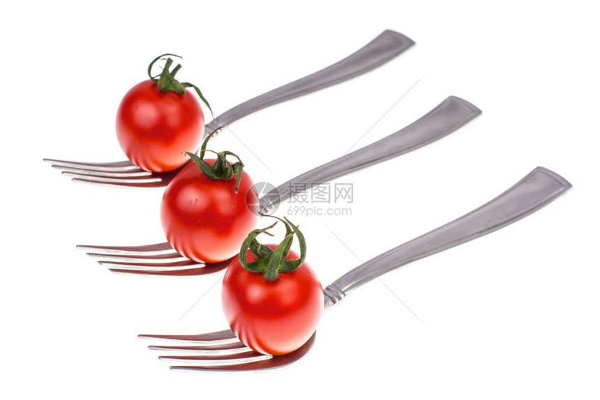 饮食健康营养概念叉子上的樱桃西红柿工作室照片图片