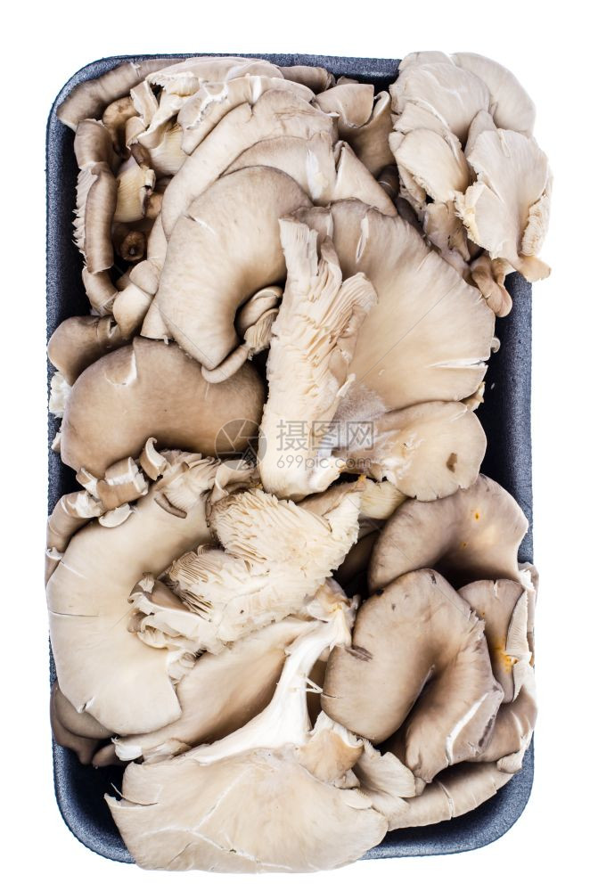 黑包装的新鲜牡蛎蘑菇图片