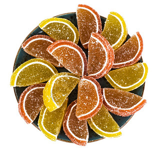 白色背景的橙子和柠檬果酱切片图片