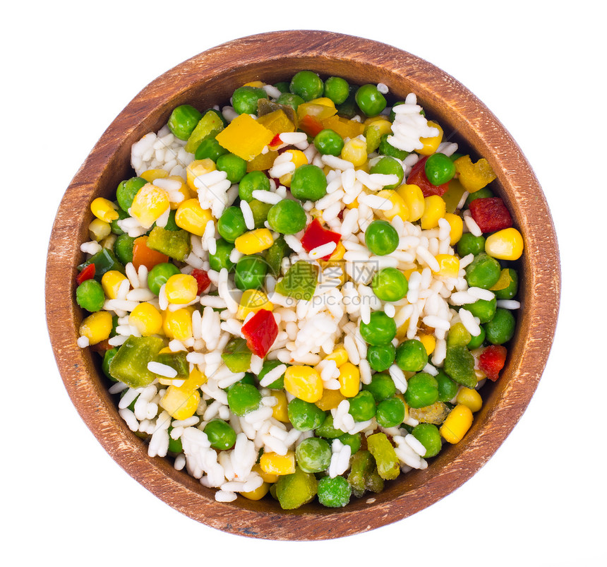 冷冻混合蔬菜和大米演播室照片冰冻混合蔬菜和大米图片