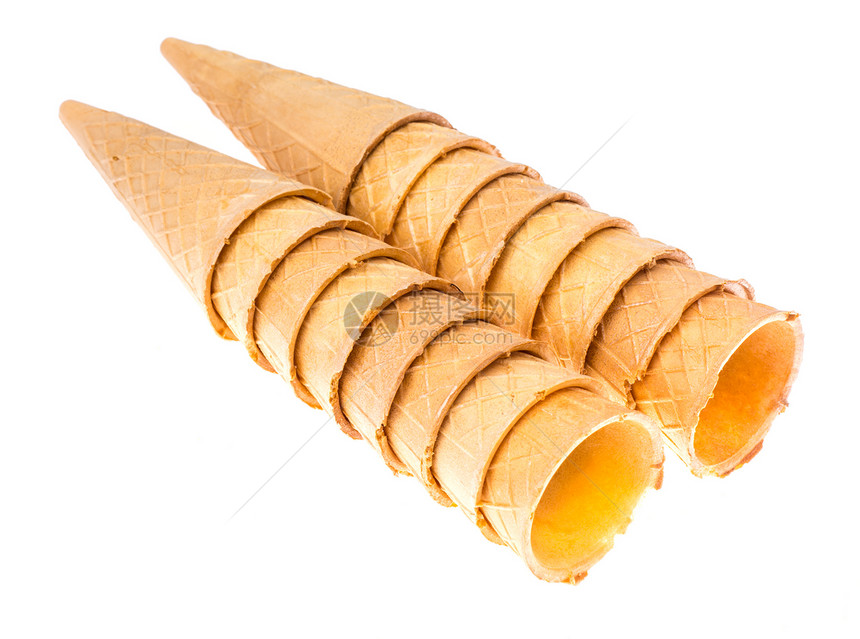 酥脆的华夫蛋卷冰淇淋摄影棚照片奶油松脆华夫饼筒冰淇淋图片