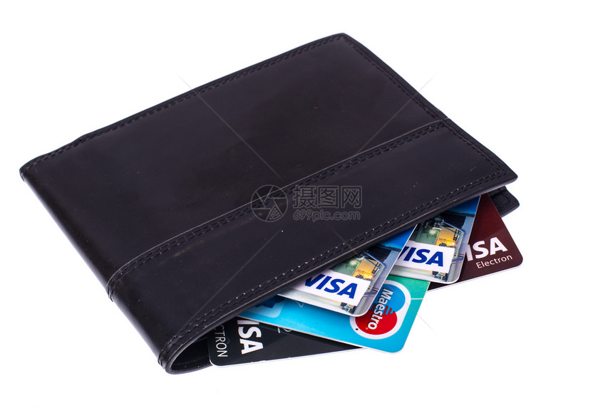 黑皮革钱包中的信用卡工作室照片黑皮革钱包中的信用卡图片