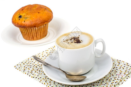 蓝莓蛋糕和咖啡营养早晨图片