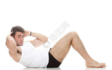 感年轻时装运动员健身肌肉模特男做推运动白背景背景图片