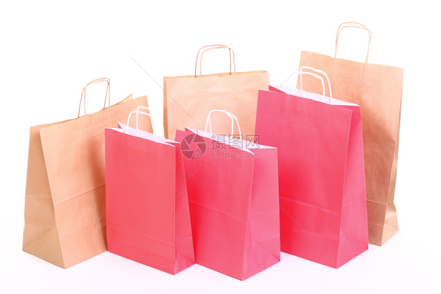 白色背景孤立的红生态购物礼品袋图片