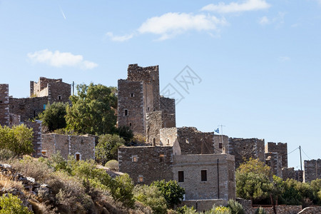 维加拉科希腊马尼半岛传统风格的石塔大楼欧洲拉科尼亚佩罗邦塞希腊马尼的石塔老房子背景