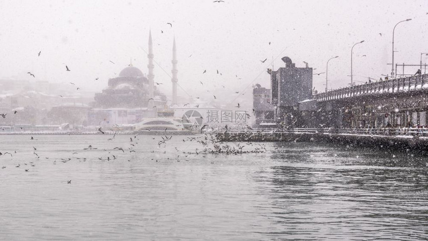 Galata桥和新清真寺是位于土耳其伊斯坦布尔埃米诺努区的一个奥斯曼帝国清真寺图片