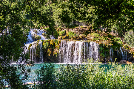 布克杰卡克罗地亚Sibenik克罗地亚公园之一Krka公园SkradinskiBuk的瀑布之景克罗地亚Sibenik的Krka公园背景