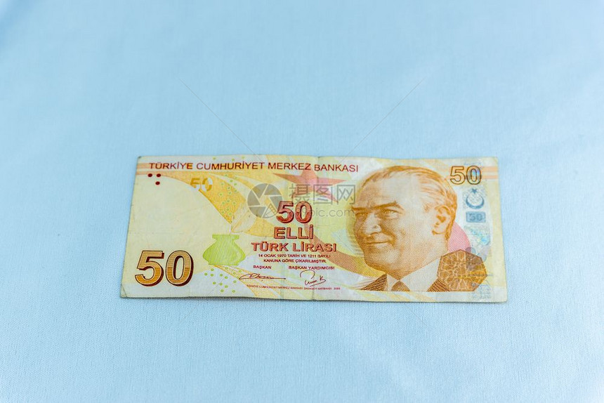 土耳其纸币堆叠中孤立白背景的土耳其纸币视图用于编辑的可复制空间isaozdere图片