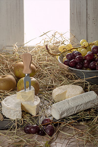 不同的法国奶酪在稻草上法国背景图片