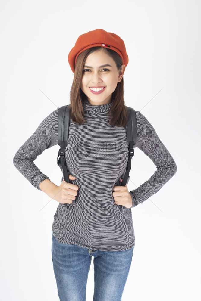 年轻女青年戴着橘色帽子图片