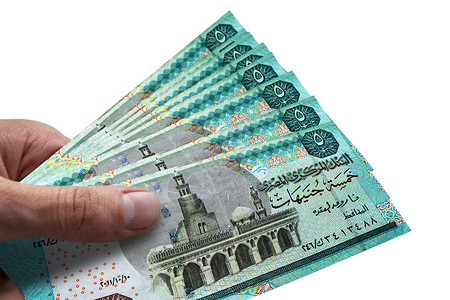 姆沙涅茨手持埃及镑EGP埃及货币设计图片