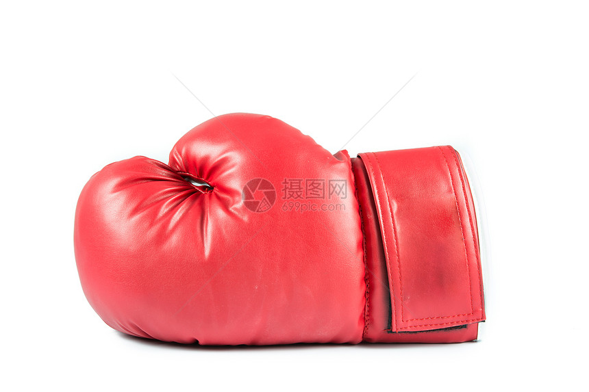 在白色背景上隔离的红皮拳击手套图片