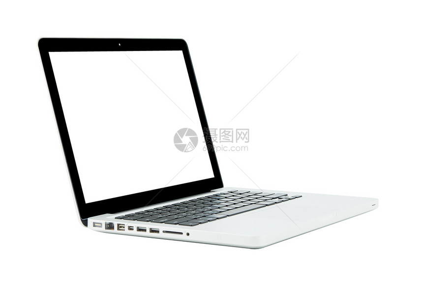 白色背景上隔着空白屏幕的色笔记本电脑图片