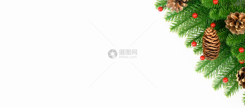 新年或圣诞节快乐白背景上顶端视图装饰白色背景的壁皮树复制您文本的空间图片