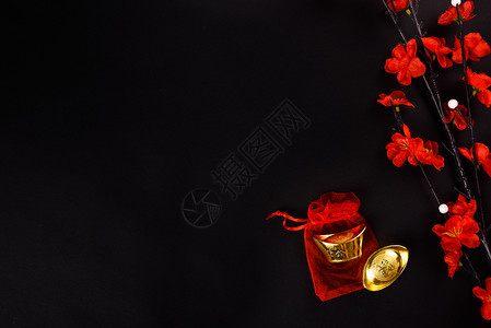 中华新年平面顶楼金条彩色花复制文字版面的新年图片