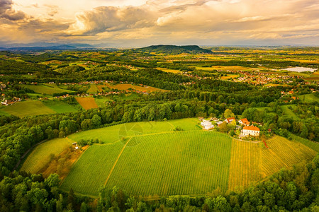 奥地利葡萄园景观南施蒂里亚的莱布尼茨地区葡萄酒国托斯卡纳象地方和著名的旅游点背景图片