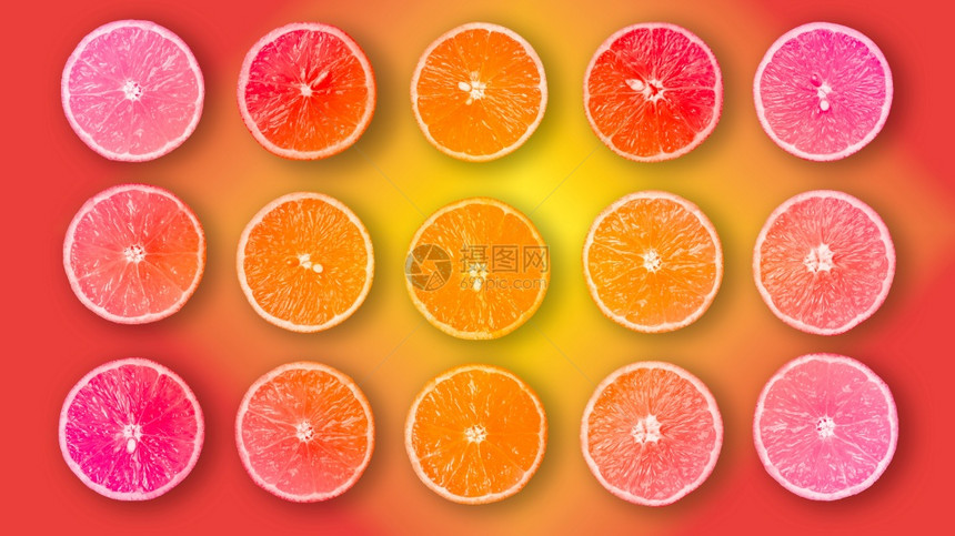 多色背景中半切有机橙子摘要背景各种颜色分行中半切有机橙子摘要背景图片