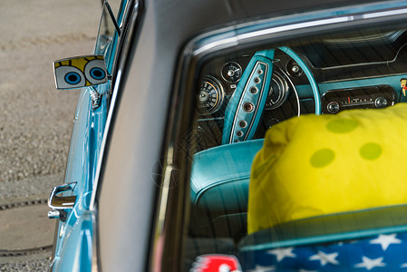 凯迪拉克xts美国经典汽车蓝色涂料虚弱的镜像反射虚弱的背景