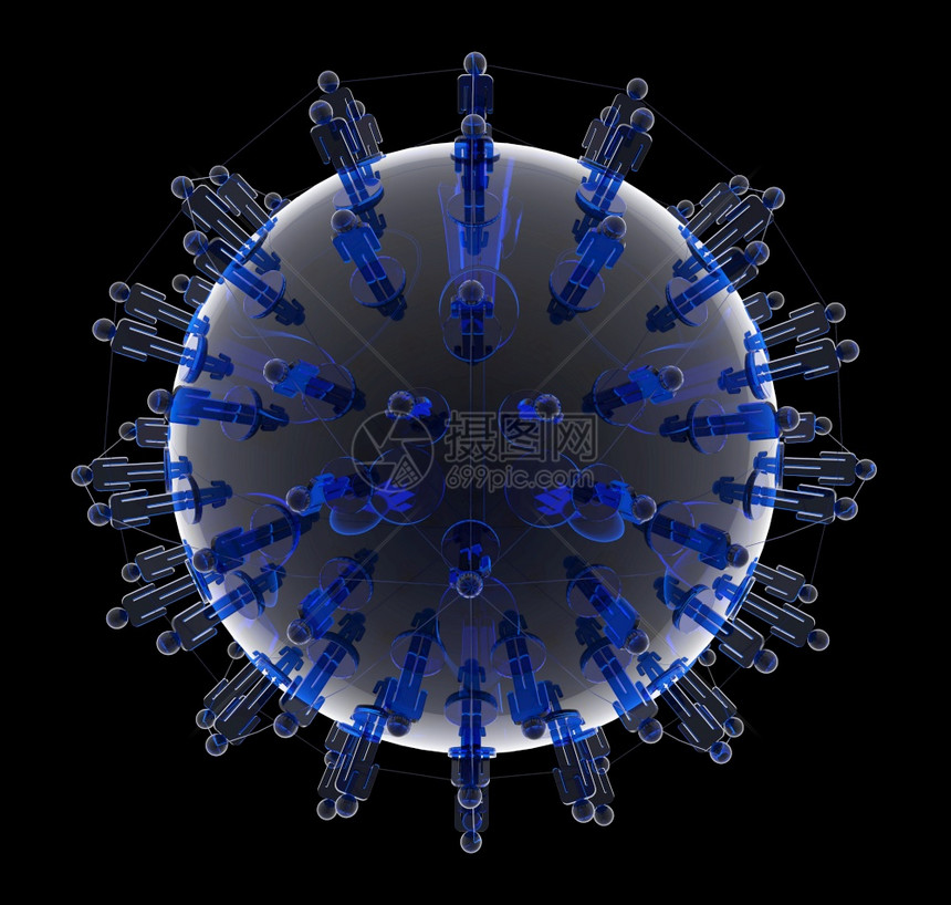 3d蓝色不锈人类社会网络作为概念图片