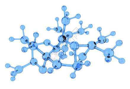 白色背景上的蓝玻璃分子3d背景图片