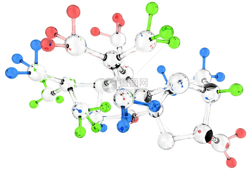 白色背景上的蓝玻璃分子3d图片