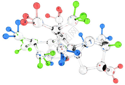 白色背景上的蓝玻璃分子3d图片