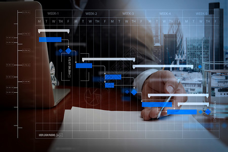 项目经理负责和更新各项任务包括里程碑式进度规划以及甘特图列表商人或销售员将合同交给木制办公桌背景图片