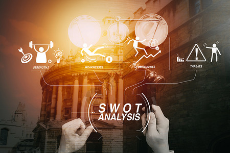 SWOT分析虚拟图带有公司的力量弱点威胁和机会司法律概念图片