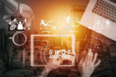 SWOT分析虚拟图带有公司的力量弱点威胁和机会因特网购物概念图片