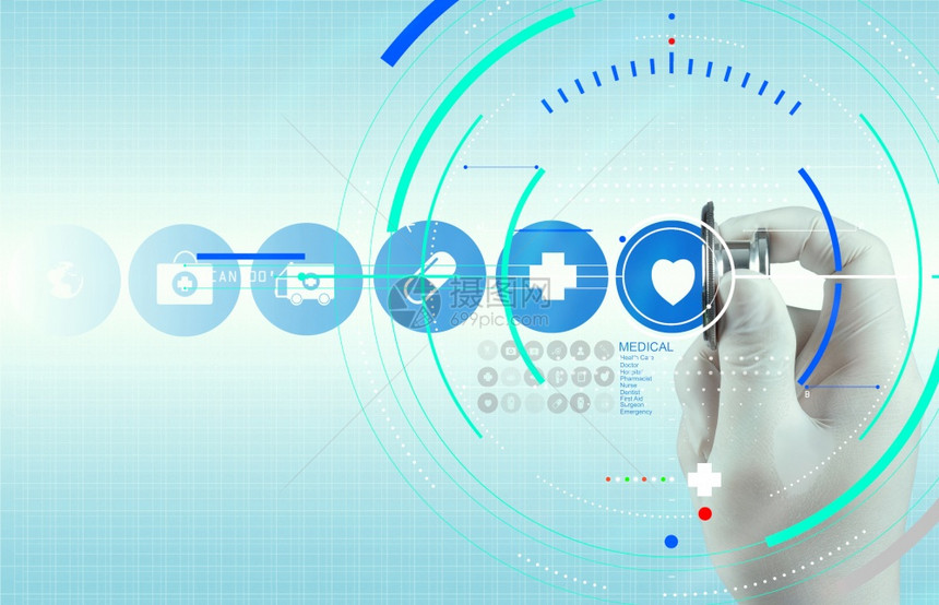医学生手把现代计算机接口作为医疗概念图片