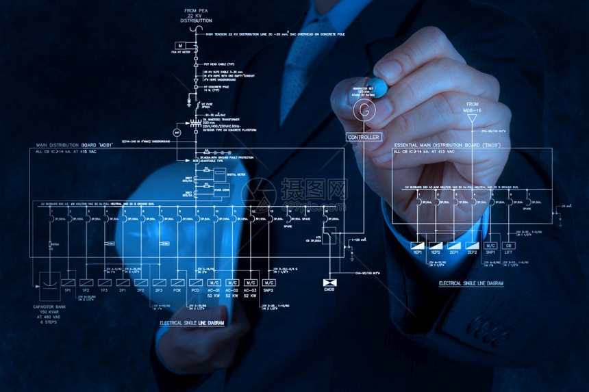 工程师绘制电子单行图示图片
