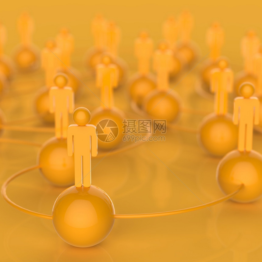 3d个黄色人类社会网络和领导作为概念图片