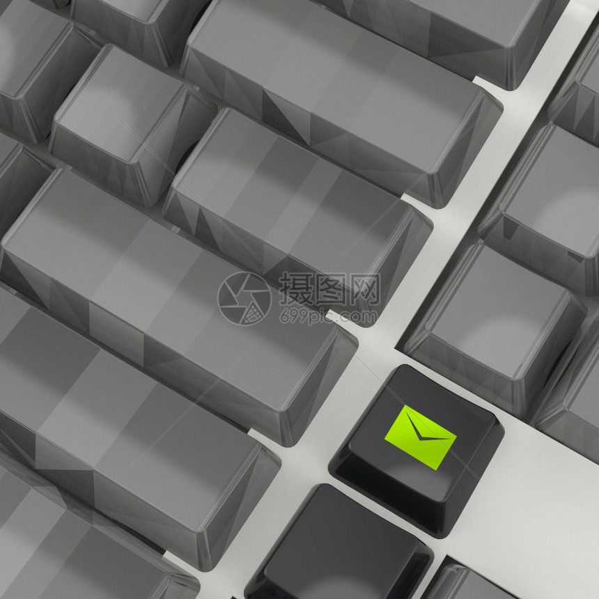 在膝上型计算机键盘3d上贴有邮件信封图标的营销运动关键图片