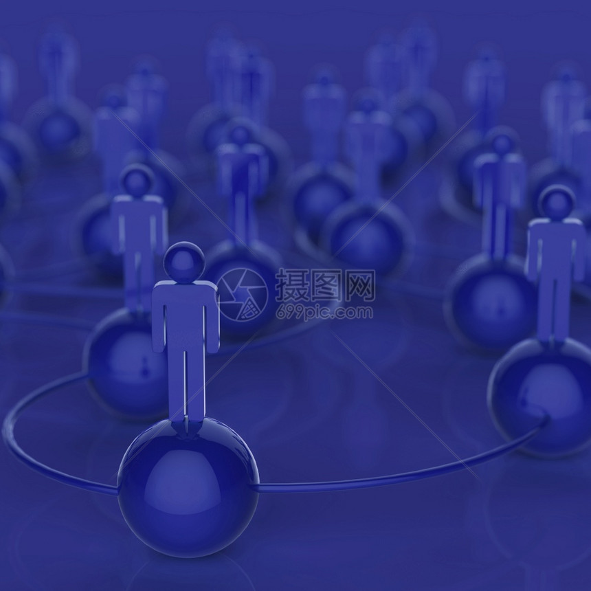 3d蓝色人类社会网络和领导作为概念图片