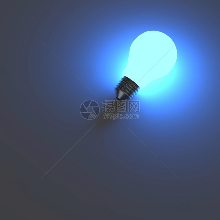 蓝色背景的3d灯泡图片