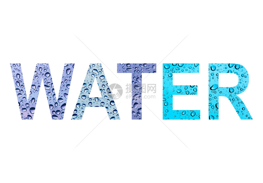 WordWater白背景上隔着一滴水的单词图片