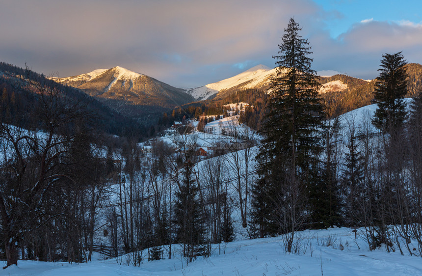 Dzembronya村农雪层覆盖的平坦景象图片
