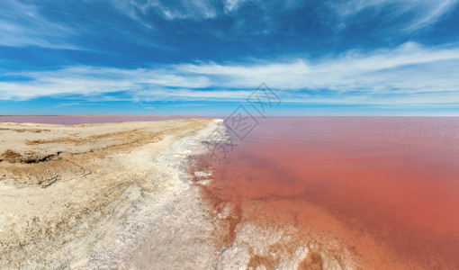 阿拉巴特粉色极咸西瓦什湖以微藻为颜色含晶状盐沉降物又称普特里德海或罗滕乌克兰赫森地区高分辨率全景背景